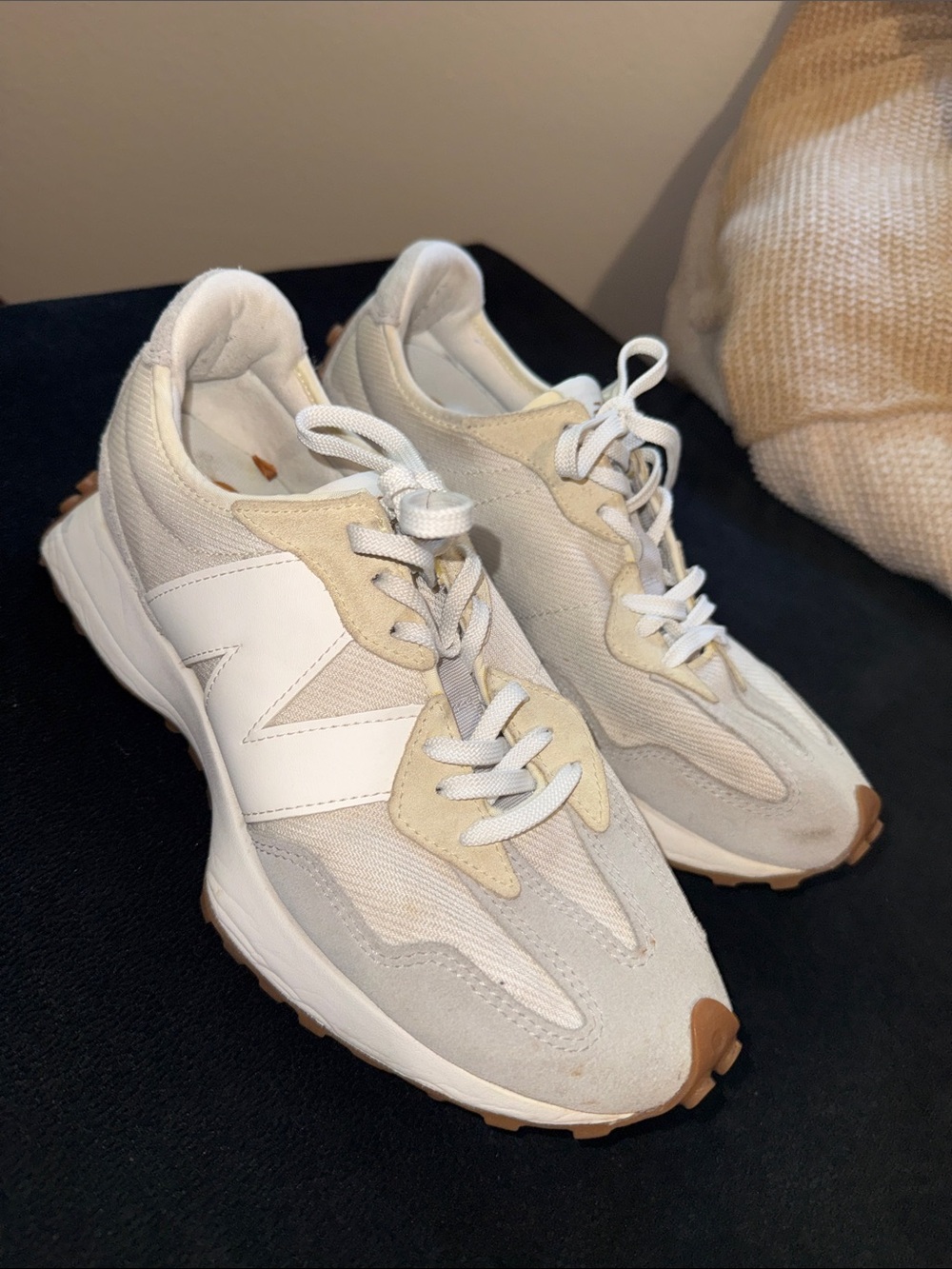 New Balance Women's Cream and White Suede Mesh Sneakers